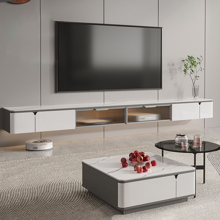 Contemporary TV Console Floating Faux Stone Media Console for Home