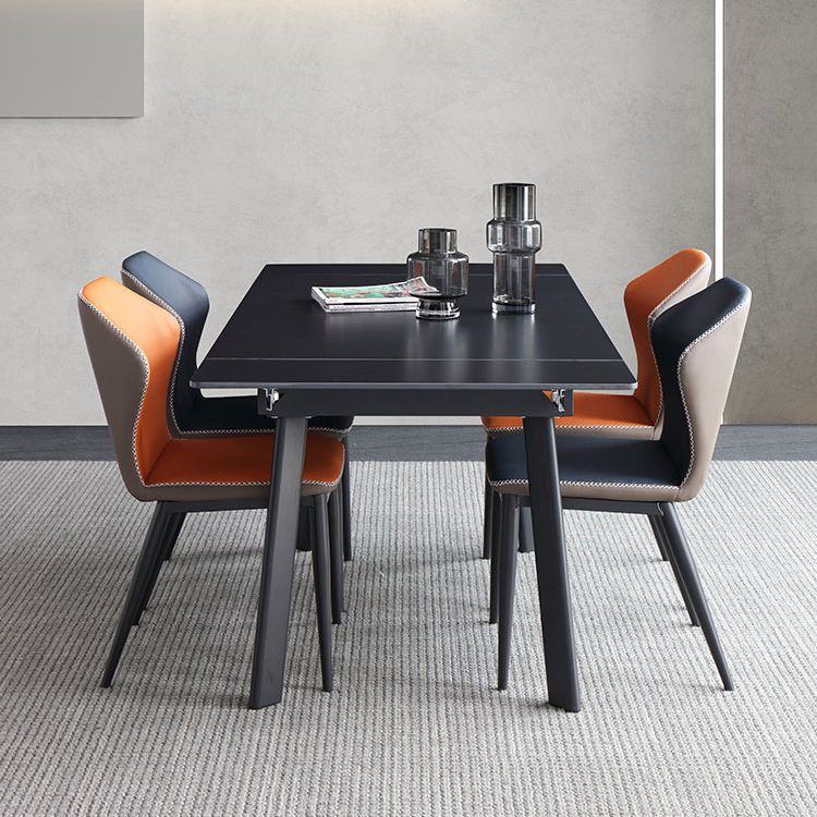 Contemporary Style Sintered Stone Dining Table with Black Fixed Table and 4 Legs Base