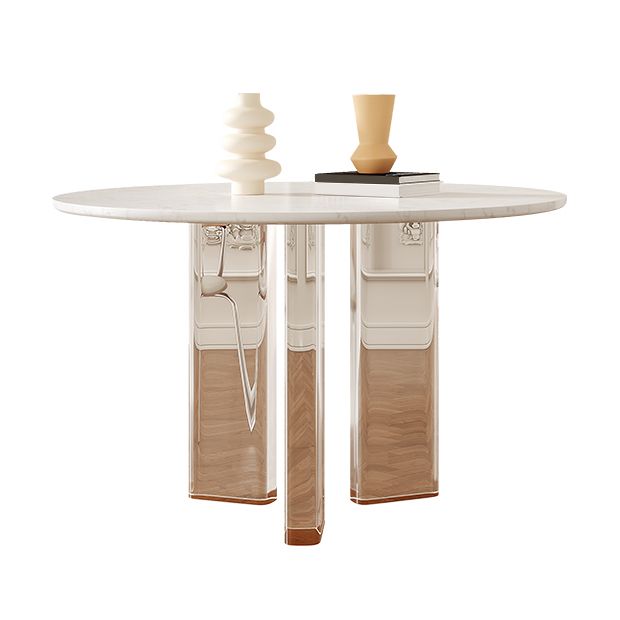 Scandinavian Round Cream White Dining Table for 2-4 People Artificial Wood Table Top with Tripod Leg