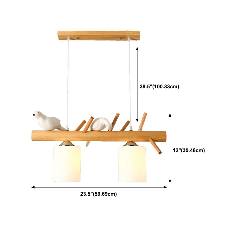 Modern Island Light Wooden Island Hanging Light with Glass Shade for Living Room