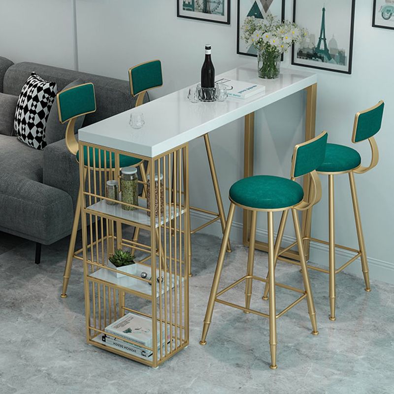 Glam Marble Pub Table with Rectangle Table Top Gold Double Pedestal Table - 42" H