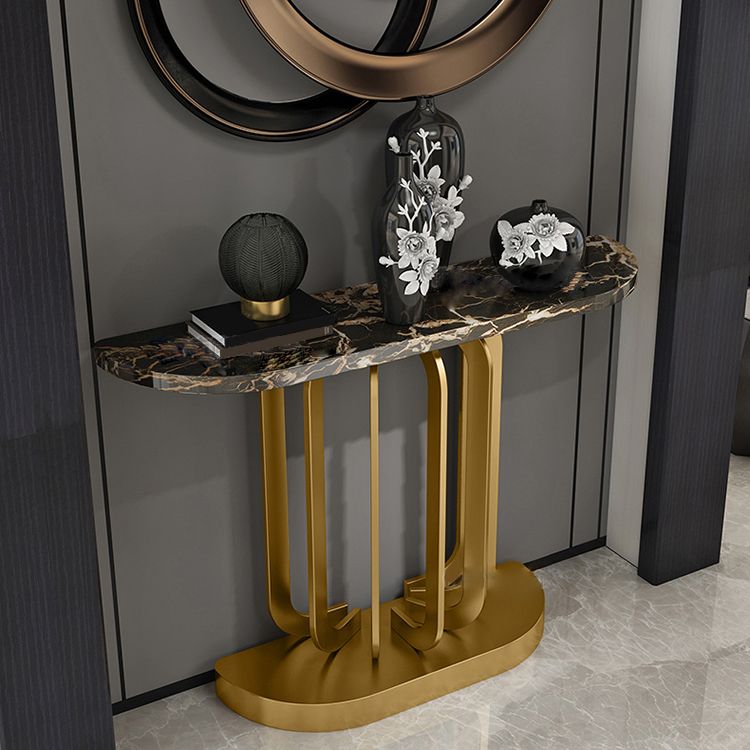 Glam Marble Console Accent Table Half Moon Console Sofa Table for Hall