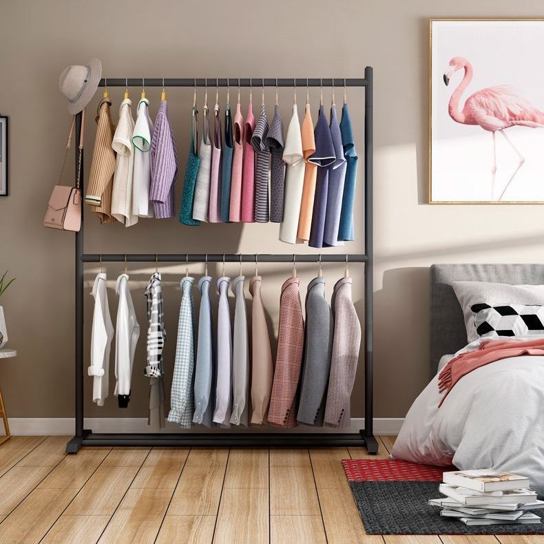 Contemporary Style Armoire Black Metal Open Armoire for Bedroom