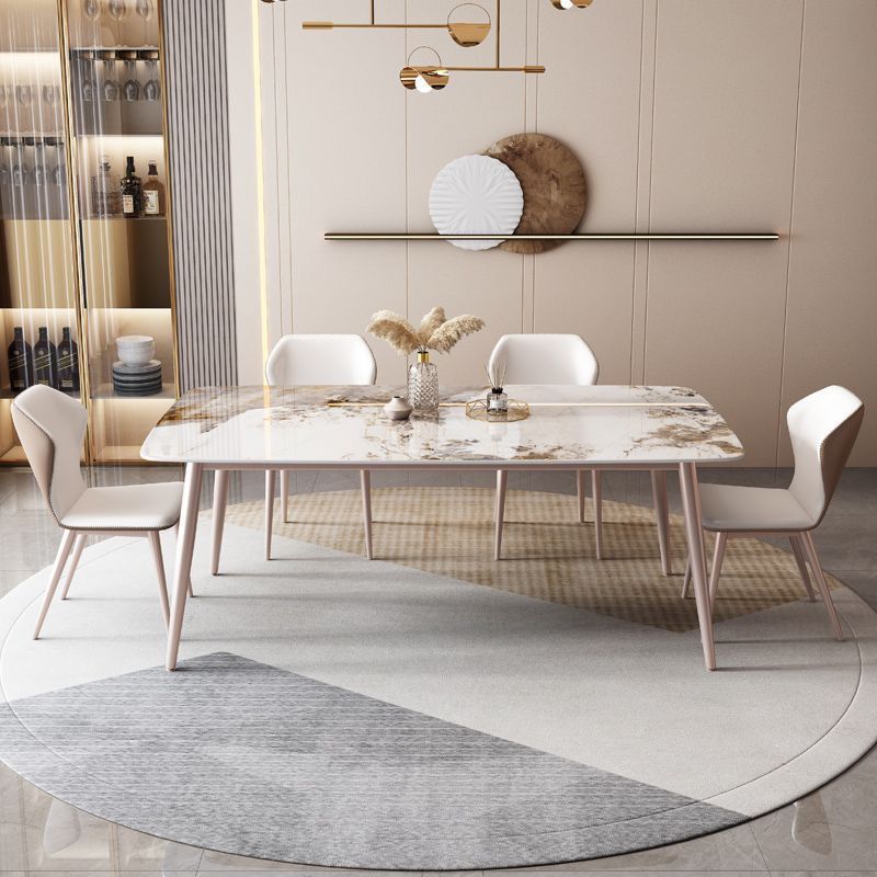 Modern White Stone Rectangular Kitchen Dining Table for Dining Hall