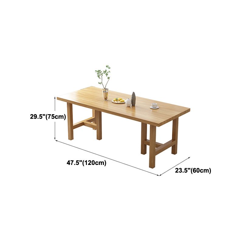 Pine Wood Contemporary Rectangular Dining Table Wood Top Table with Double Pedestal Base