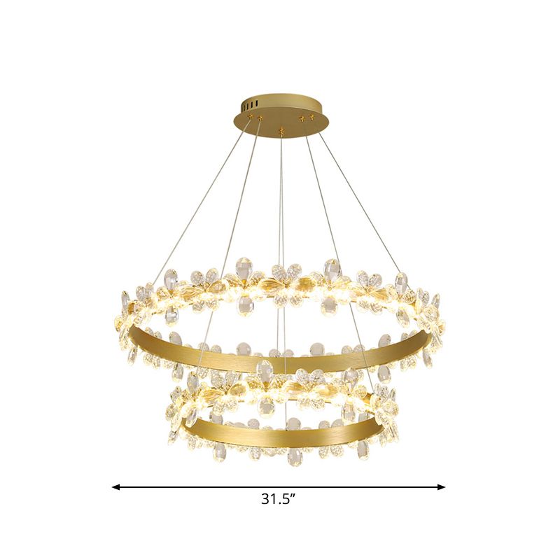 Posteo de techo en forma de corona posmoderna Comedor de cristal de cristal pequeño/grande LED LED en oro, luz cálida/blanca