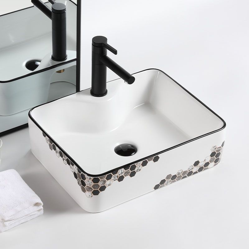 Modern Vessel Bathroom Sink Rectangular Porcelain with Pop-Up Drain Vessel Lavatory Sink