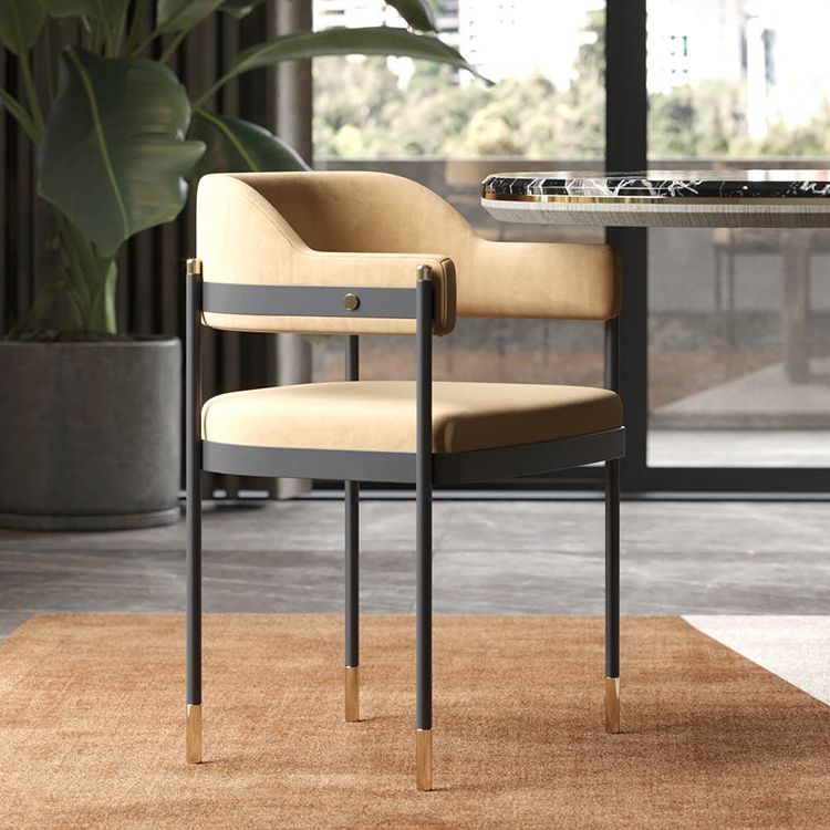 Silla de comedor tapizada de metal con respaldo abierto de estilo moderno para interiores (juego de 2)