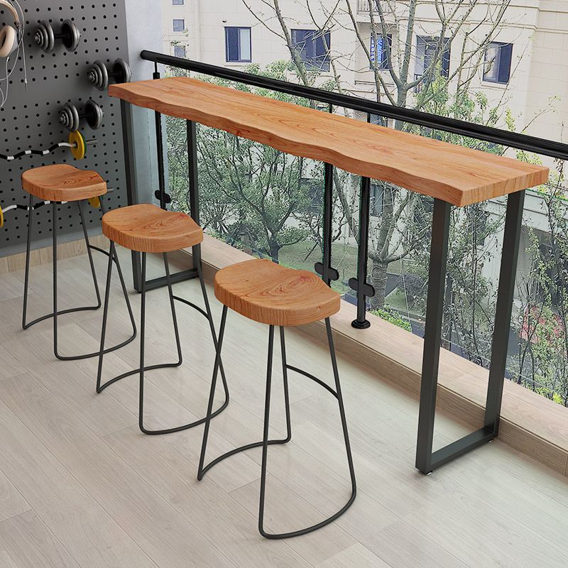 Modern Bar Dining Table Indoor Rectangle Wood Bar Table Metal Base in Brown