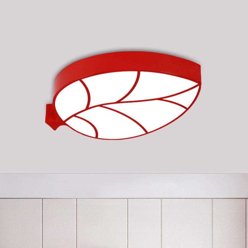 Children LED Flush Mount Fixture with Acrylic Shade Red/Pink/Yellow Leaf-Like Ceiling Lighting in Warm/White Light