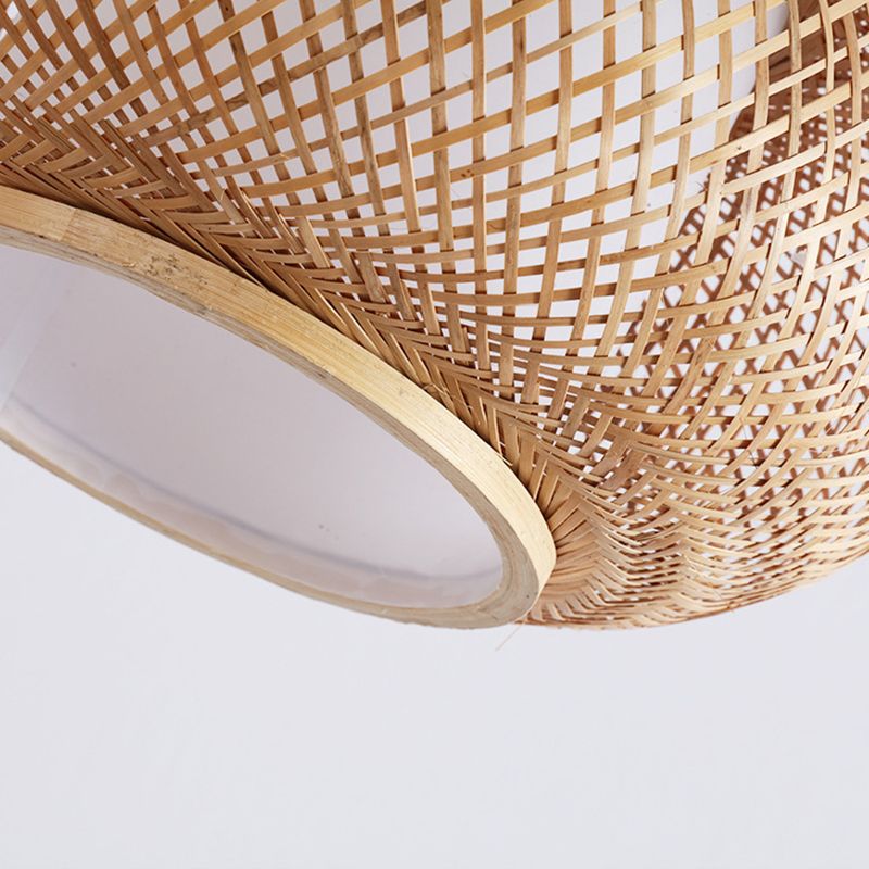 1 Light Rounded Drum Hanging Light Fixture Asia Wicker Ceiling Light with Hanging Cord for Restaurant