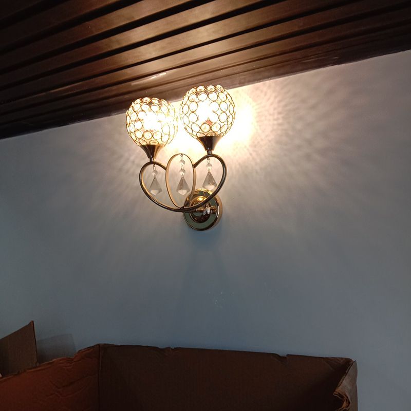 Crystal Ball Shaped Sconce Lighting Contemporary Gold Finish Wall Light for Living Room
