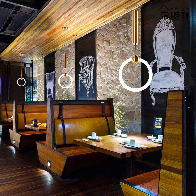 Gold Round Shape Pendant Lamp Modern Minimalist LED Hanging Lamp for Dining Table