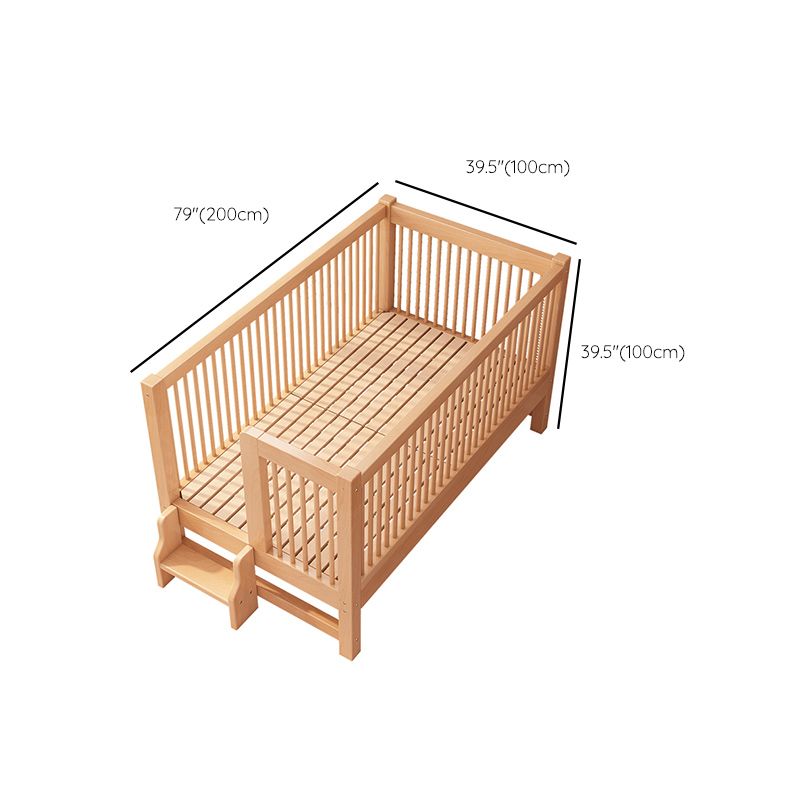 Contemporary Light Wood Nursery Crib Solid Wood with Guardrail