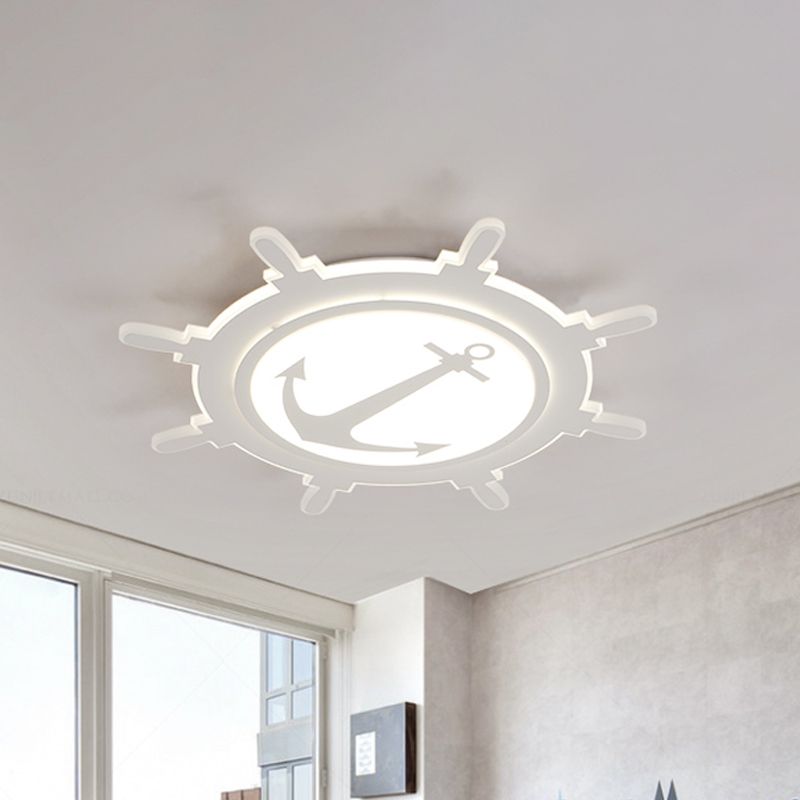 Rudder Baby Room Flush Mount Lamp Acrylic 16.5"/20.5"/24.5" Width LED Kids Close to Ceiling Light in Blue/White, Warm/White Light