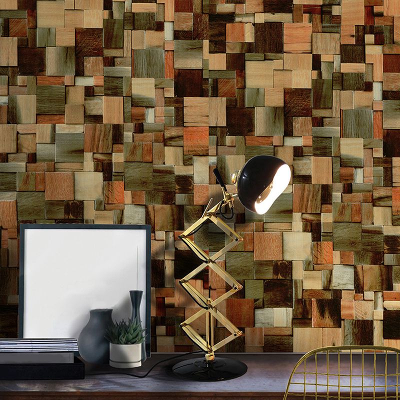 Country Wood Patchwork Wallpaper Roll Brown Peel and Stick Wall Decor for Living Room