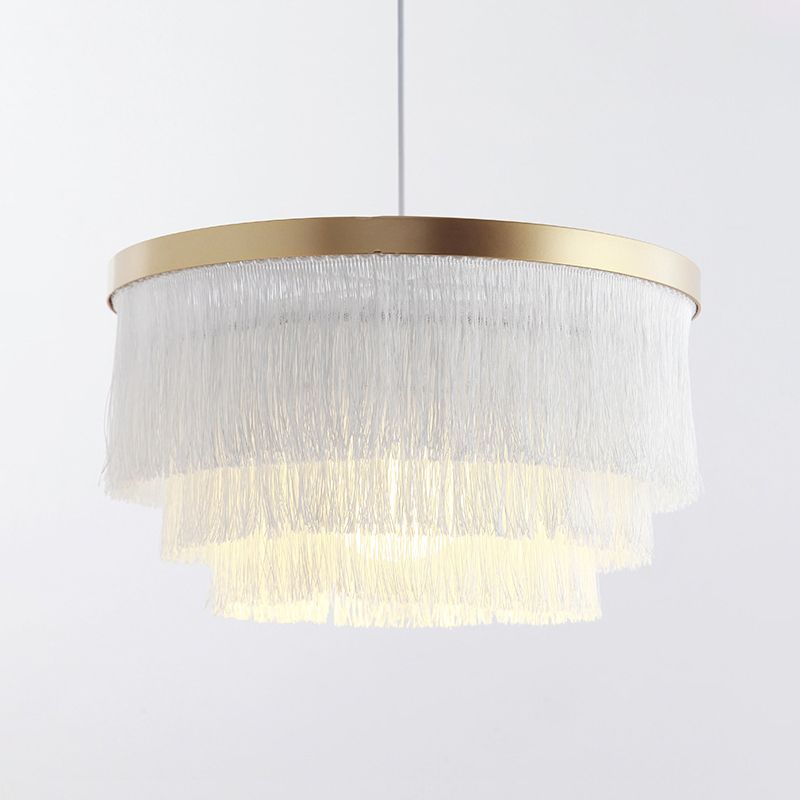 1 Glühbirne 3-Schicht-Anhängerlampe Moderne Stoffbeleuchtung in Grau/Weiß/Blau für Schlafzimmer