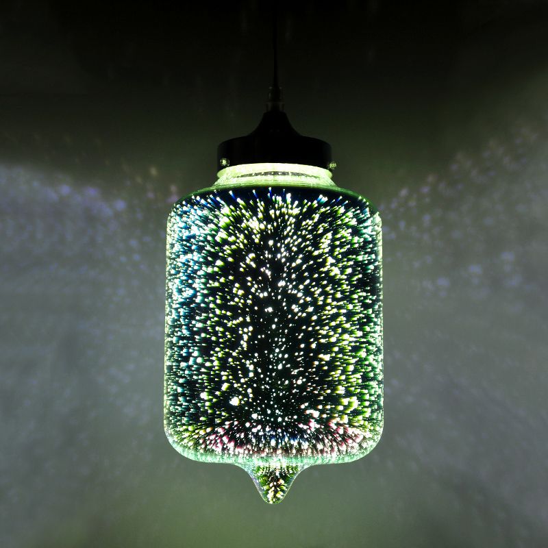 Pendre géométrique contemporain Lumière 3D Verre de feu à feu de salon Souce-bulbe Suspension Lumière en noir