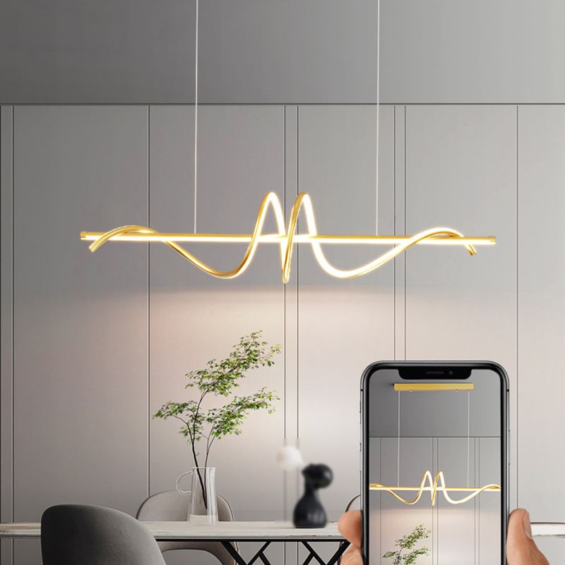 2-Light Modern Style Golden/Black LED Statement Linear Kitchen Island Light