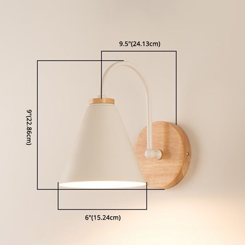 1-Light Minimalism Nordic Style Wall Lamp Metal Gooseneck Arm Design Cone Shade Sconce Lights for Bedroom