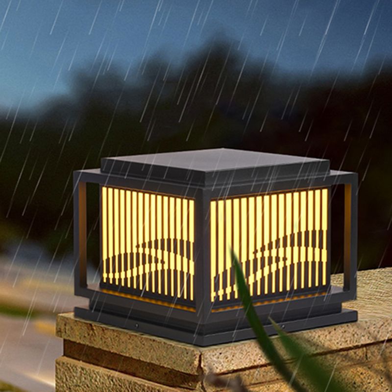 Square Black Pillar Lamp Waterproof Outdoor Light with Metal Shade for Garden