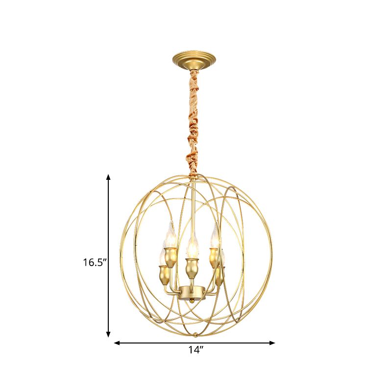 Metal Candle Style Ceiling Pendant Country 4/6 Lights Dining Room Chandelier Lighting in Black/Gold