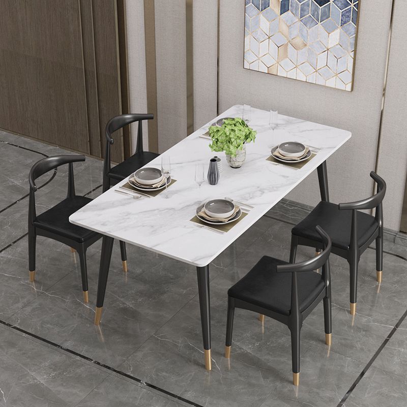 Modern Black Base Dining Set 1/4/5/7 Pieces Stone Top Indoor Dinette Set