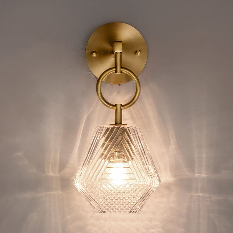 Modern Luxury Wall Sconce Copper Geometric Hanging Wall Lamp with Glass Shade