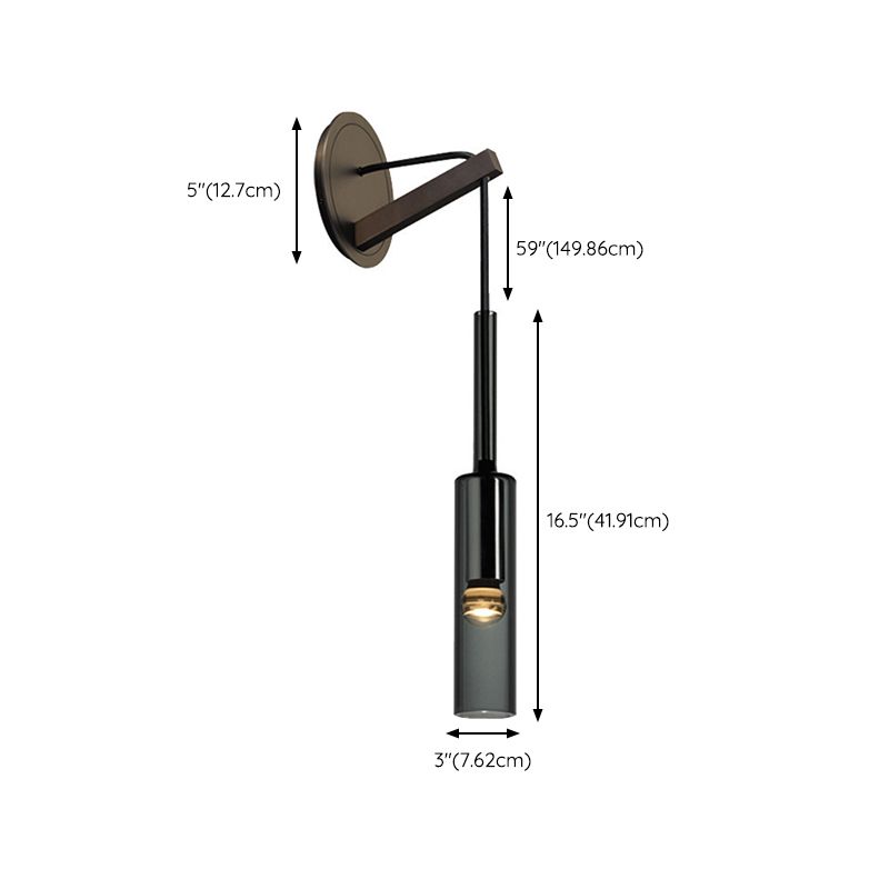 Single Adjustable Wall Sconce Brass and Glass Bottle Shape Wall Fixture in Grey