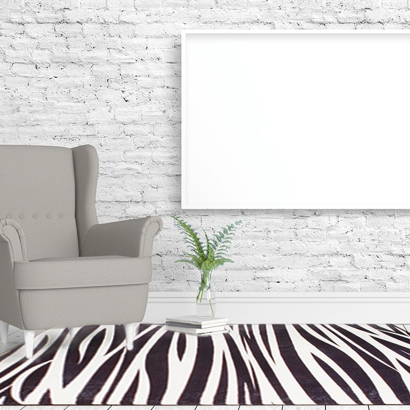 Modern Zebra Print Area Rug Black and White Rug Power Loom Washable Rug for Living Room