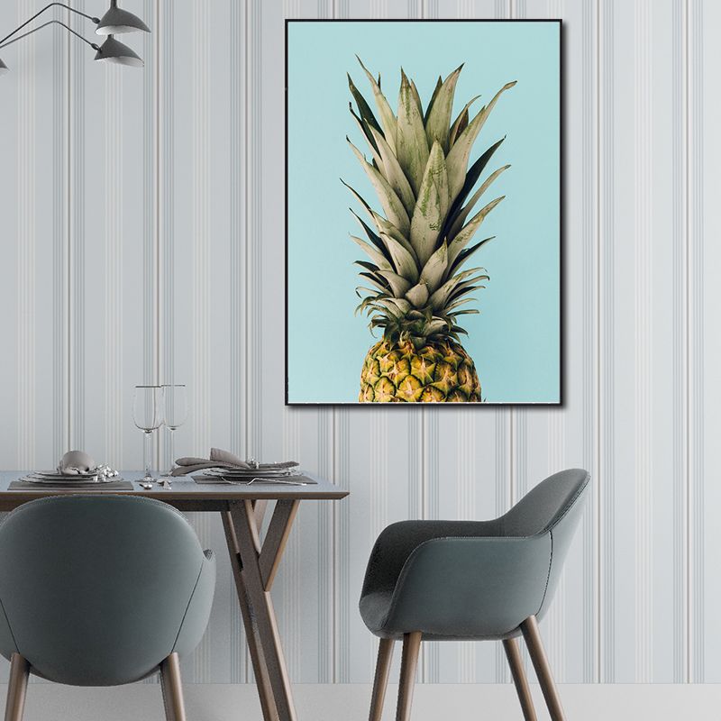 Nordic Photography Pineapple Wall Art Sitting Room Canvas Print in Green on Blue