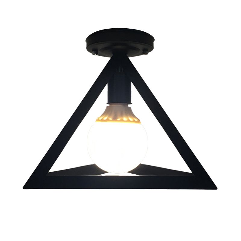 Geometric Shape Metal Flush Mount Light Industrial 1 Light Flush Ceiling Light in Black