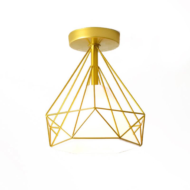 Geometric Shape Flush Lights Modern Style Metal 1 Light Flush Mount Fixture in Black/Gold