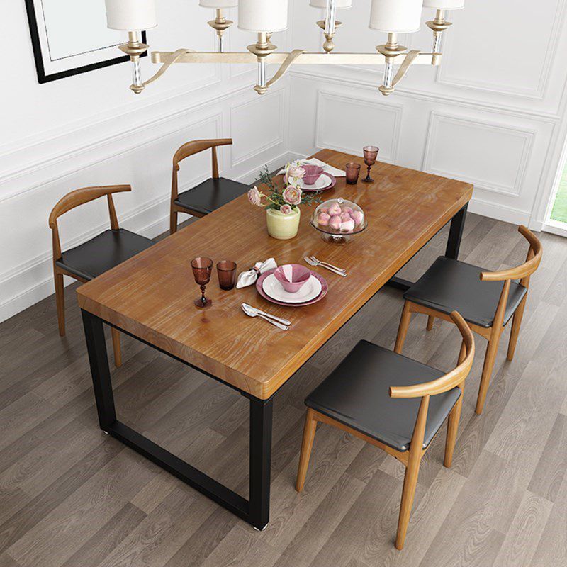 Industrial Rectangle Dining Table Solid Wood Black Iron Sled Base Dining Table