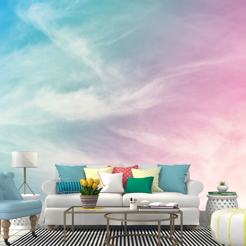 Pink Sky Painting Wall Mural Decal Moisture-Resistant Wall Covering for Living Room