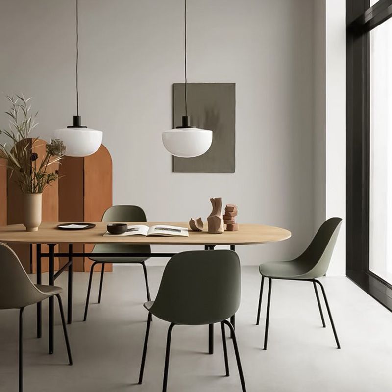 Metal Modern Oval Dining Table Wood Top Table for Dining Room and Kitchen
