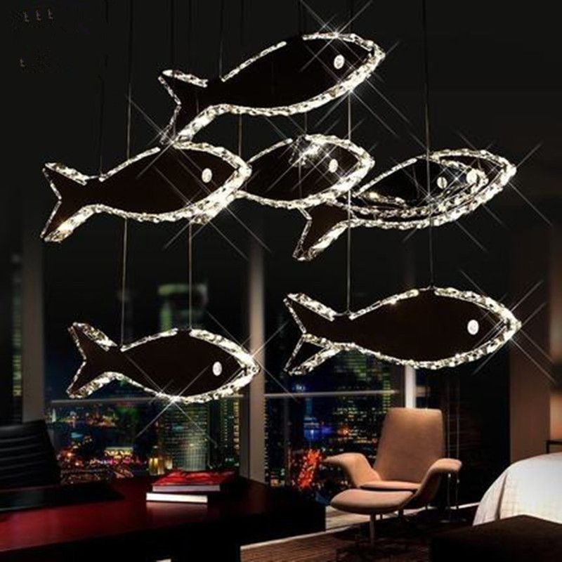 Crystal Fish Ceiling Chandelier Contemporary LED Chrome Hanging Light Fixture in White/Warm Light