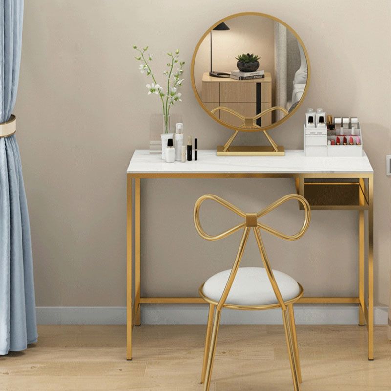 Glam Metal Vanity Makeup Table Set Slate Top Vanity Dressing Table