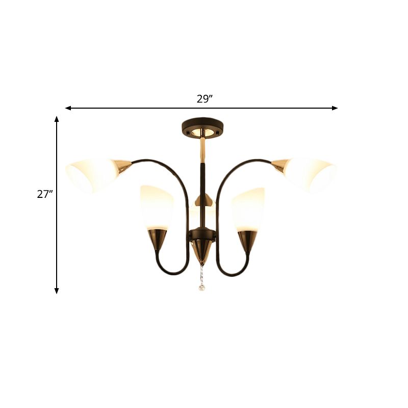 Zwart 6/9/12 Hoofdjes Hangende kroonluchter Traditionele stijl Frosted Glass Empire Shade Plafond Suspension Lamp