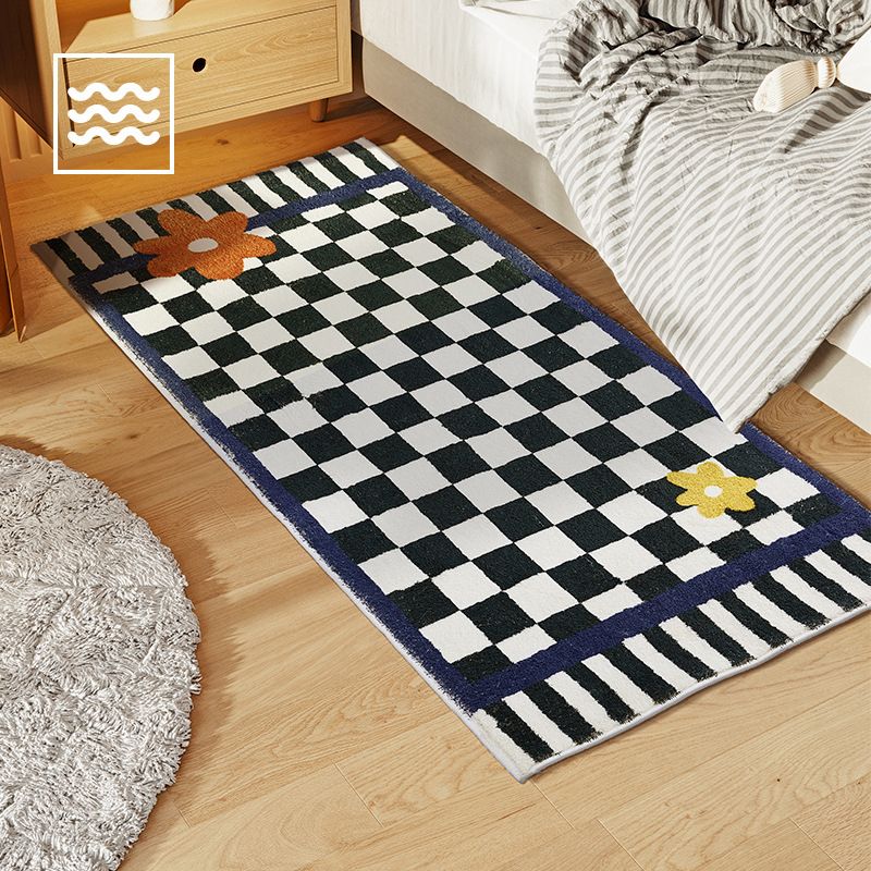 Dark Purple Grid Rug Polyester Nordic Rug Non-Slip Backing Rug for Home Decor