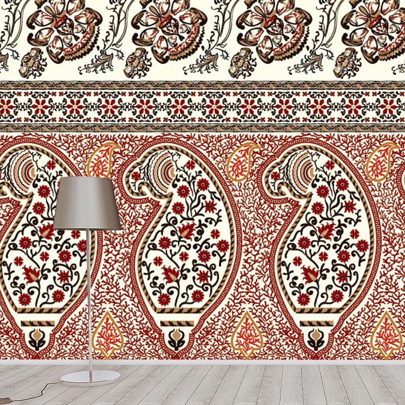 Red Brown Floral Printed Murals Wallpaper Waterproofing Wall Decor for Living Room