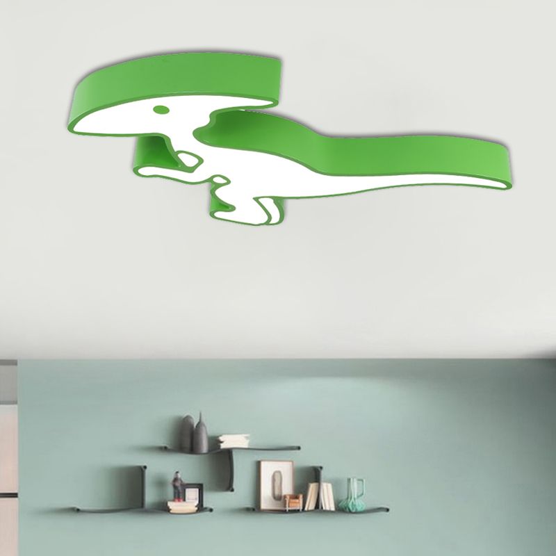 Cartoon Dinosaur Ceiling Fixture Acrylic LED Kindergarten Flush Mount Lamp in Green
