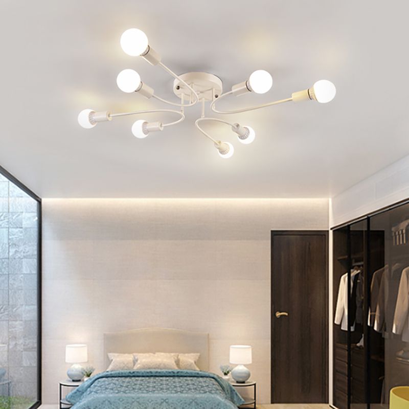 Starburst Semi Flush Mount Lighting Nordic Metal 6/8/10 Lights White/Gold/Black Ceiling Flush Light for Bedroom