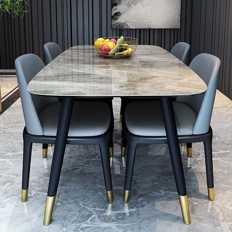 Solid Wood Base Dining Table Rectangle Stone Dining Table with Grey and White Top