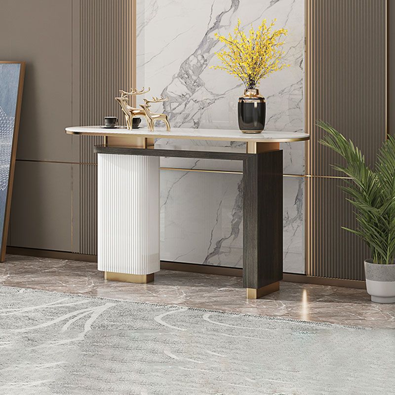 Oval Shape Contemporary Console Table Stone Console Sofa Table in Black and White