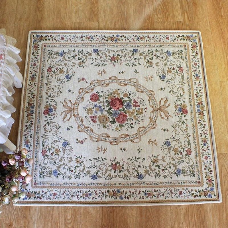 Multicolor Door Rug Retro Peony Carpet Cotton Non-Slip Pet Friendly Washable Indoor Rug