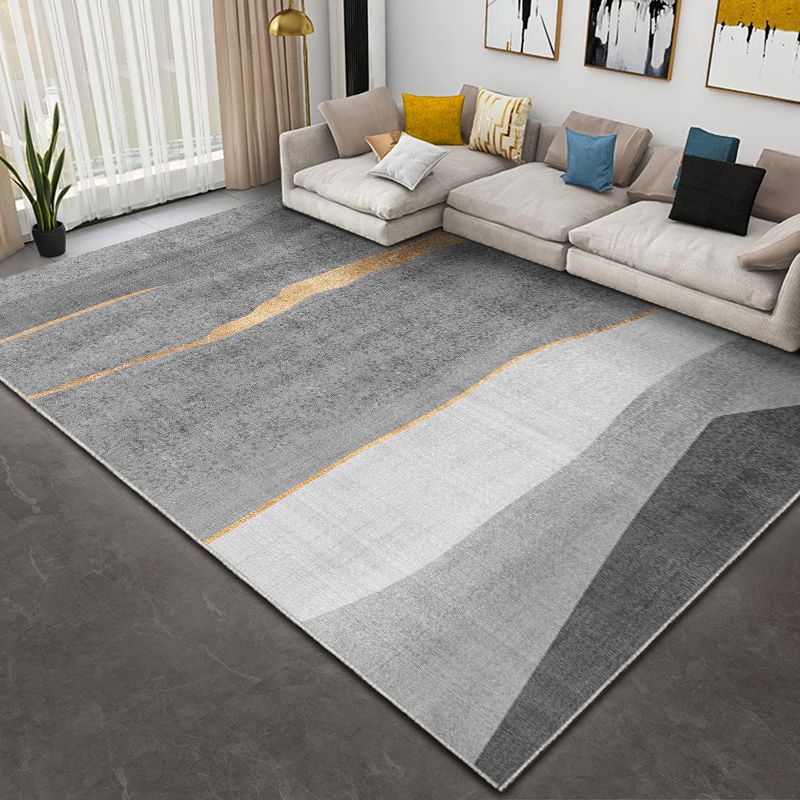 Chic Modern Carpet Grey Geometric Print Rug Polyester Stain Resistant Rug for Home Decor