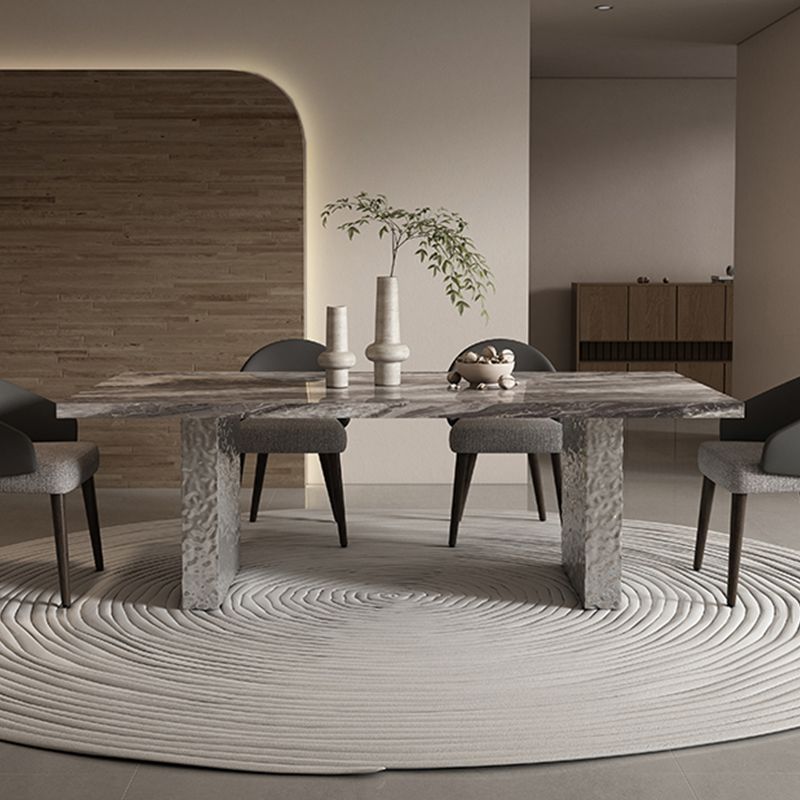 Glossy Gray Stone Dining Table Set 1/4/5/7 Pcs Dinette Set with Arm Chairs