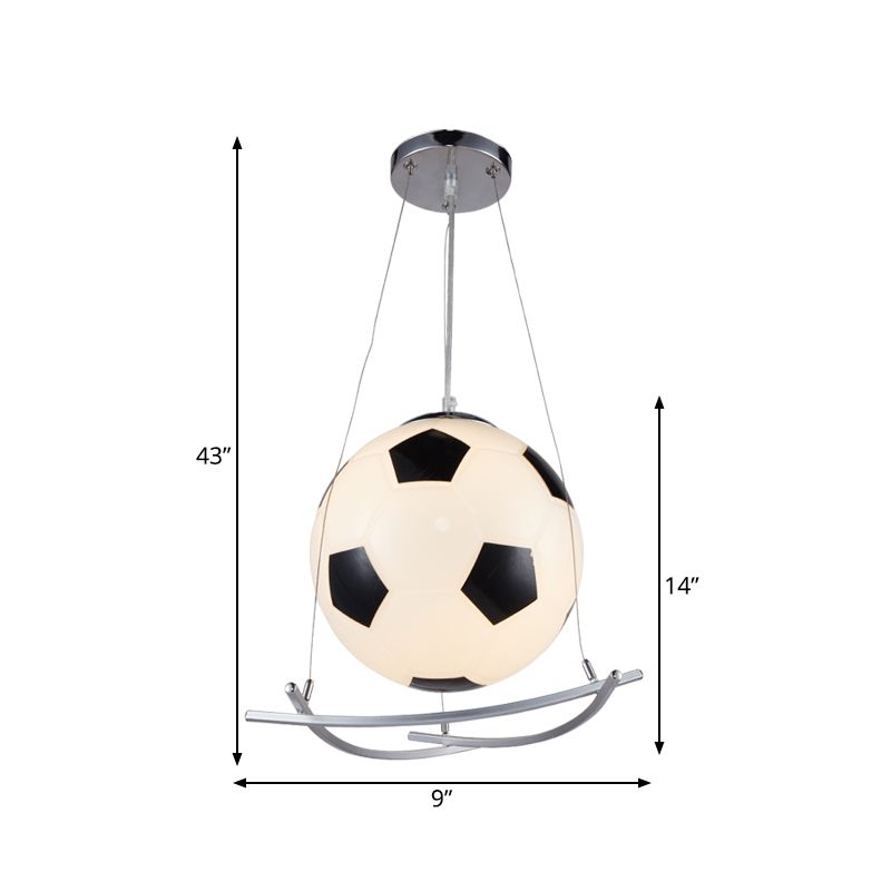 Soccer Design Pendant Light Fixture Cartoon Style Black and White Glass 1 Light Bedroom Hanging Lamp