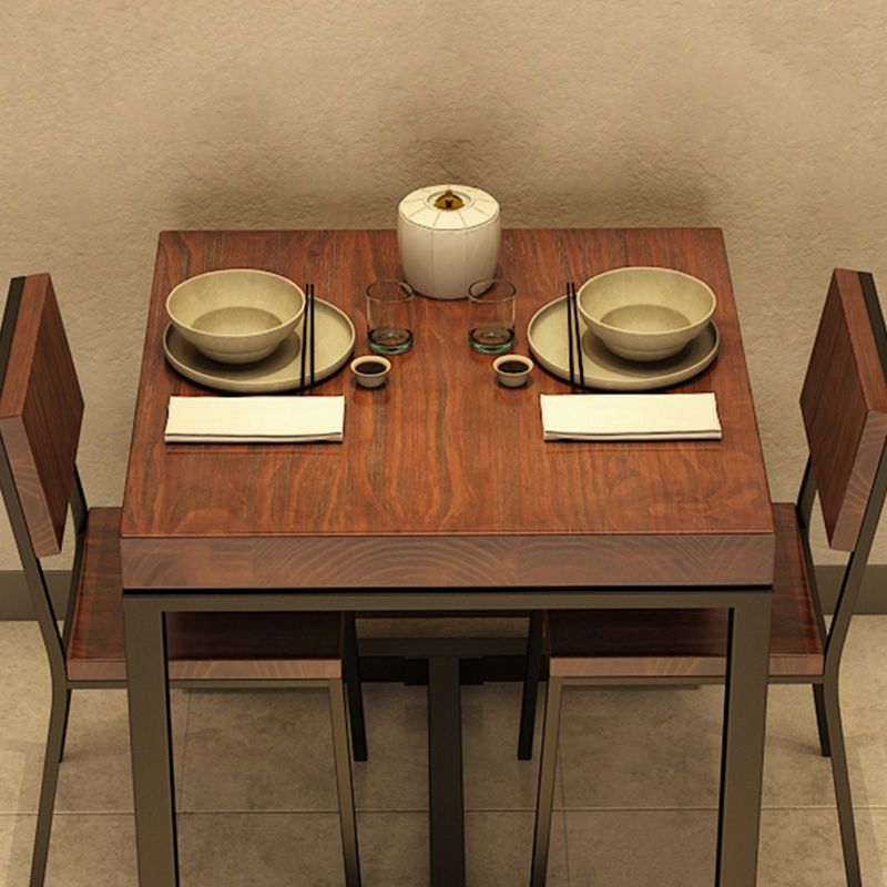 Solid Wood Top Dining Table Industrial Square Black Iron Trestle Base Table